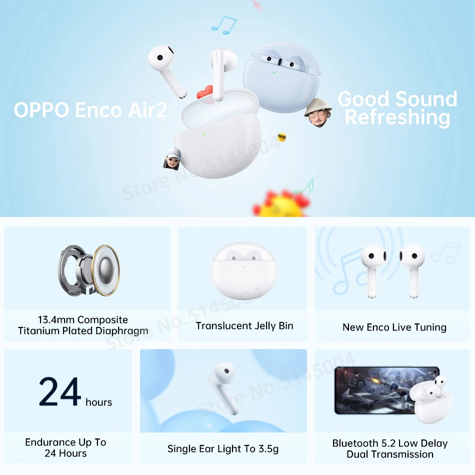 Наушники OPPO ENCO Air 2 TWS беспроводные наушники с шумоподавлением и функцией звонка 5