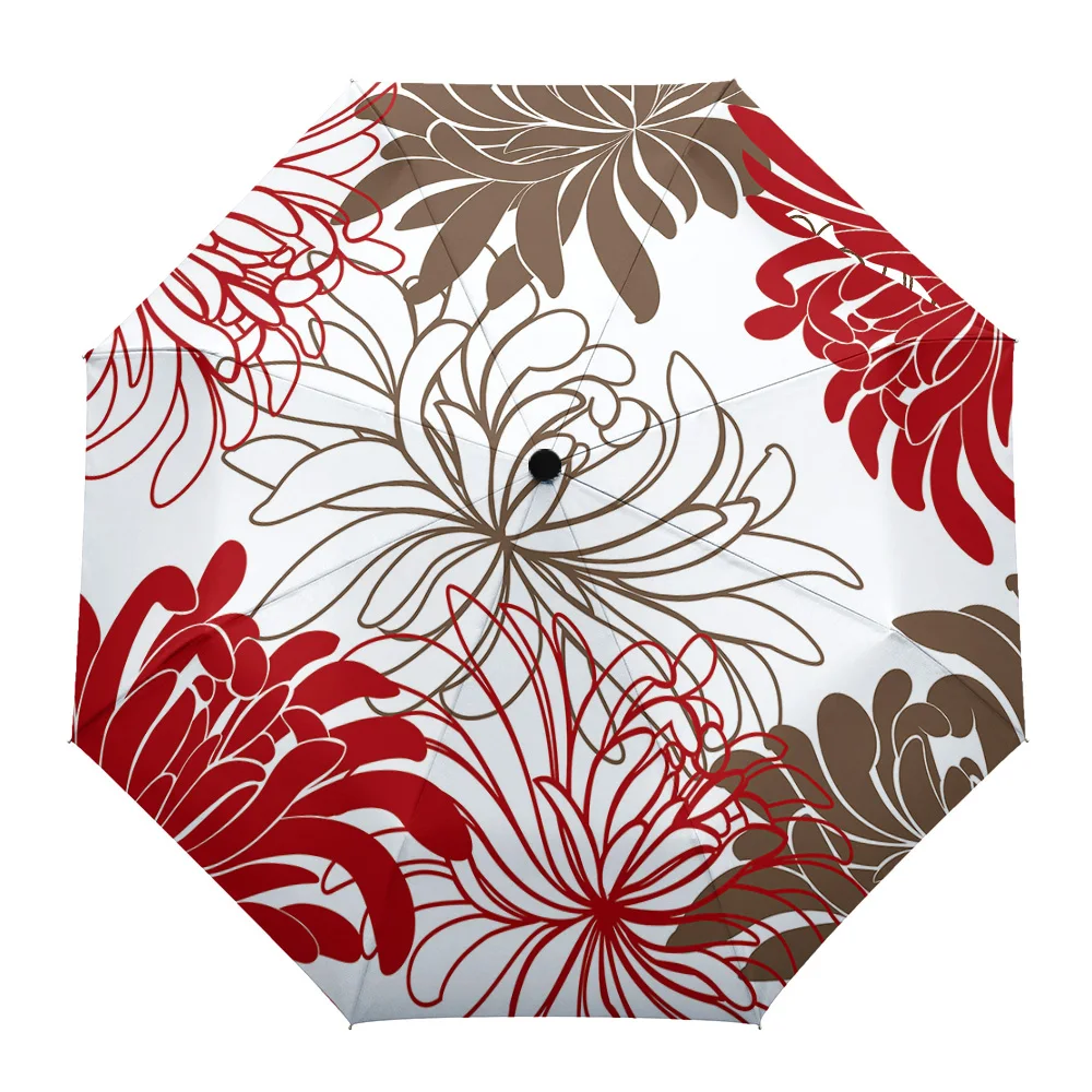 

Floral Red Chrysanthemum Print Women Men Rain Umbrella Three Folding Girl Durable Portable Automatic Umbrellas Gift Parasol