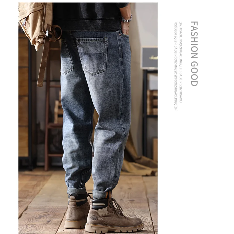 Men Clothing New Pattern Recreational Vintage Broad Leg Black Grey Jeans Straight Cylinder Large Loose Haren Pants  Autumn Women