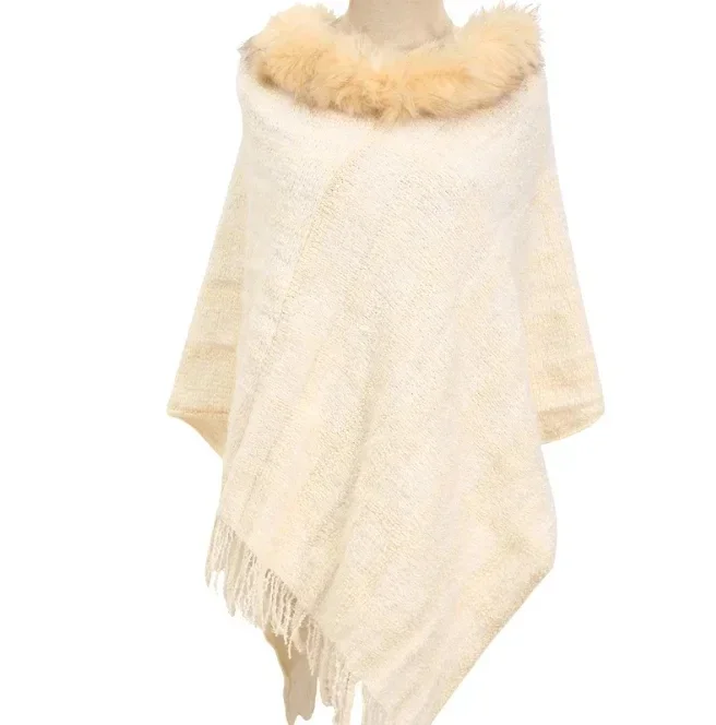 Накидка с воротником из синели лидер продаж Вязаная Шаль в клетку осенне-зимний