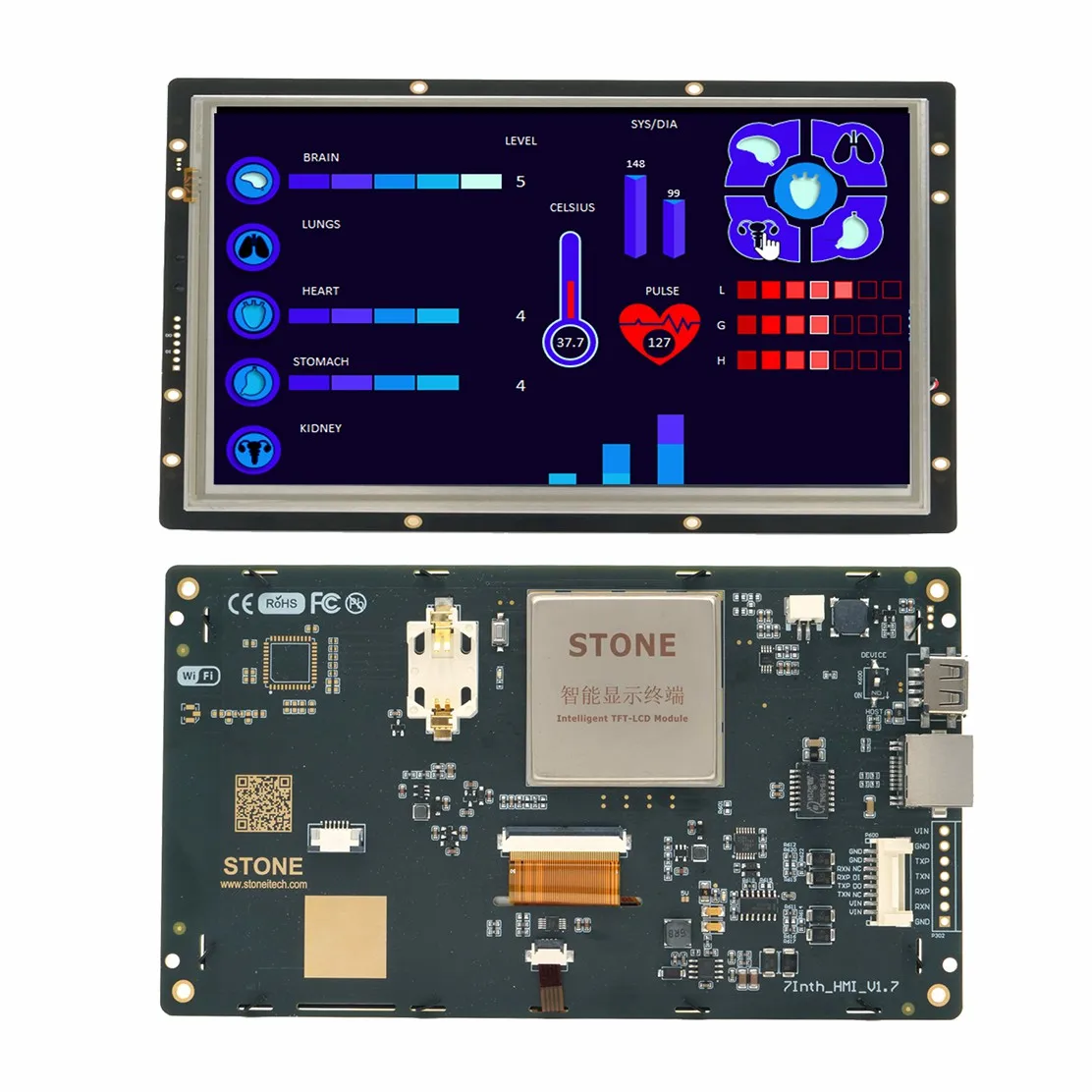 SCBRHMI LCD Touch Display - 7 800x480 TFT Intelligent Resistive Touch Screen Module