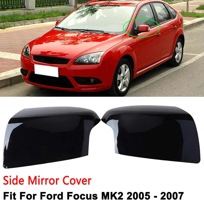 Rhyming Rearview Mirror Cover Wing Side Mirror Caps Glossy Black Fit For Ford Focus MK2 2005 - 2007 Replacement Car Accessories
