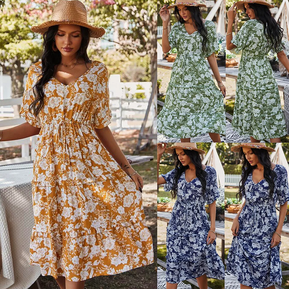 

2023 Women's Wear Fashion Clothing Printed Spring Summer Long Swing Dress
