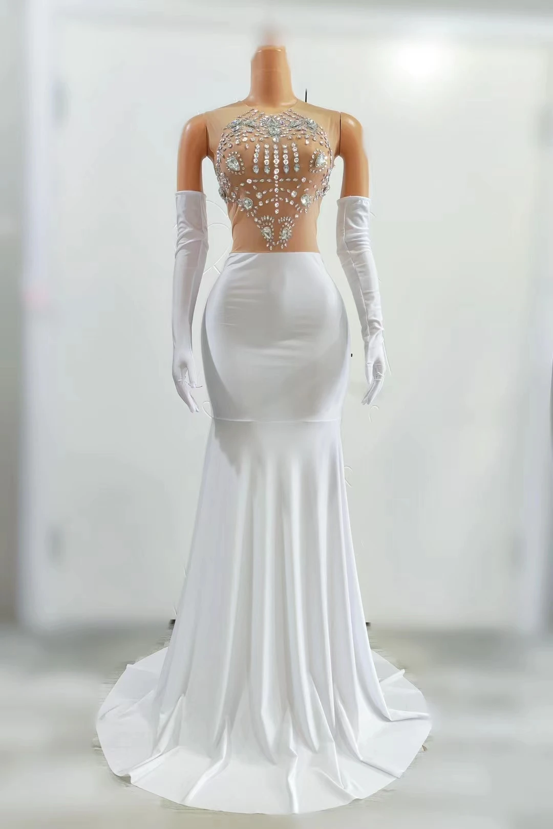 

Новинка, женская модель для настольного тенниса, цвет кожи, сетка, эластичное облегающее бедра, вечернее платье, женский костюм для выступлений на сцене