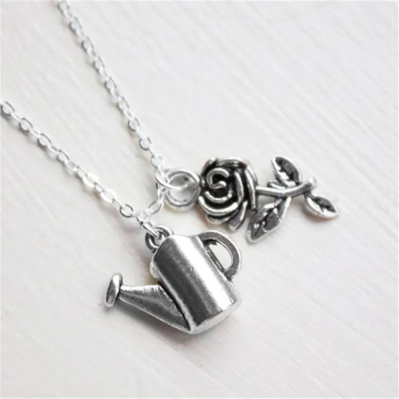 

New Hot Sale Classic Vintage Alloy Jewelry Kettle Pendant Necklace Gifts for Flower Lovers Jewlery Charms