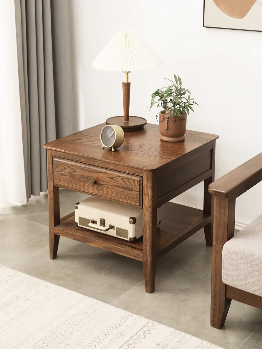 

Полностью деревянный квадратный чайный столик, 0,6 м, в американском стиле, простой и экологически чистый маленький чайный столик из дуба, столик с Кулиской