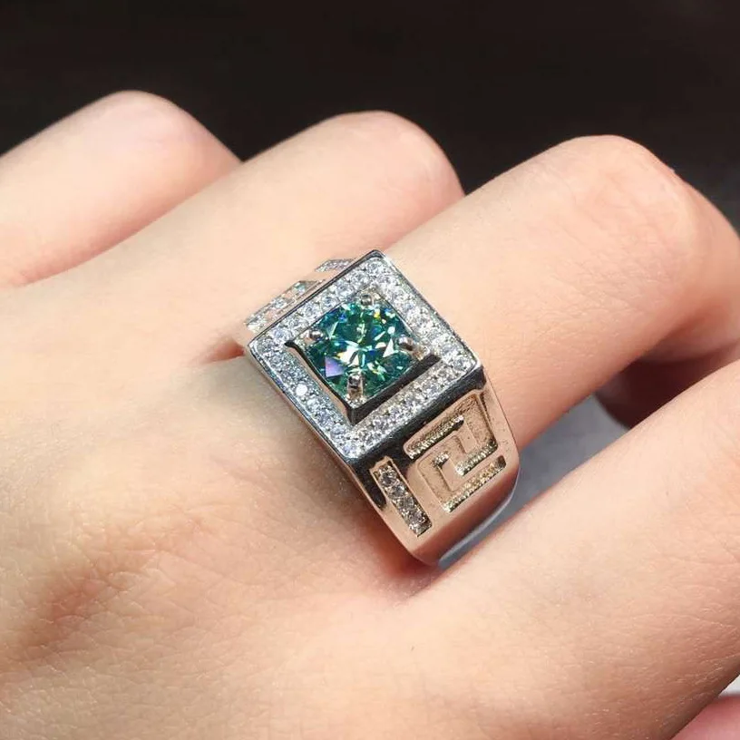 

Деловое мужское Открытое кольцо из восьми сердец и стрел с имитацией сине-зеленого бриллианта Mosan PT950