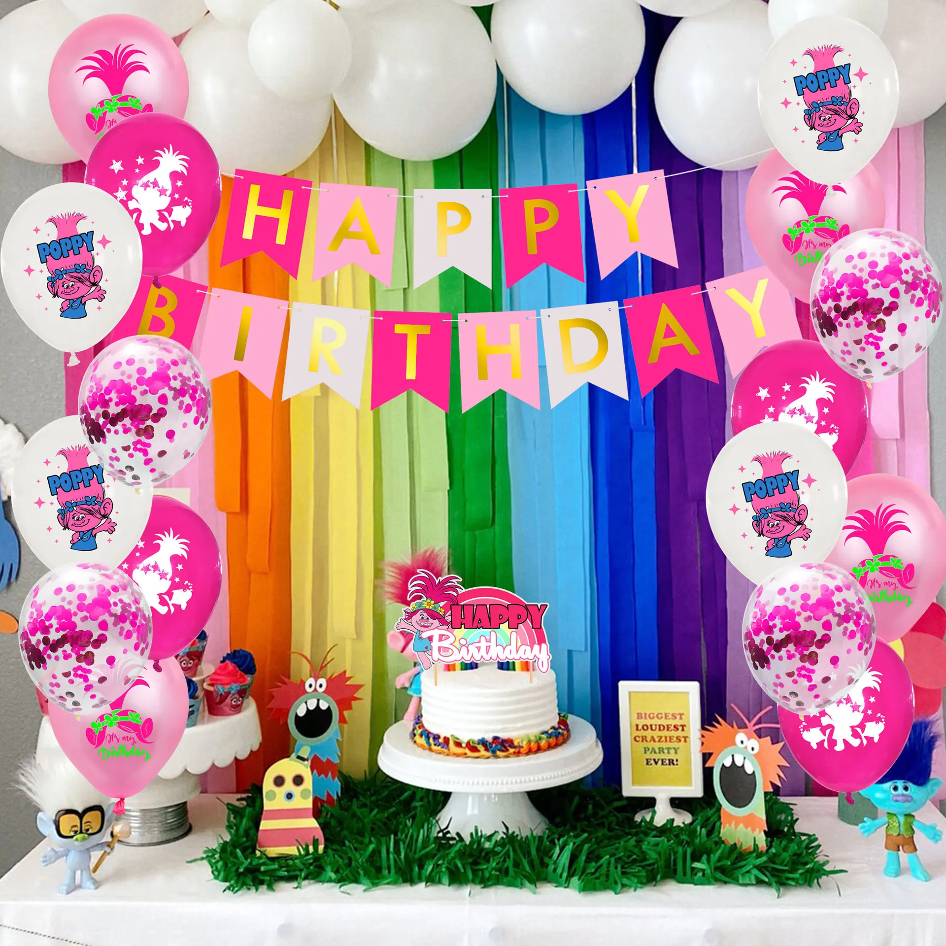 Воздушные шары розового цвета с изображением троллей украшение для вечерние