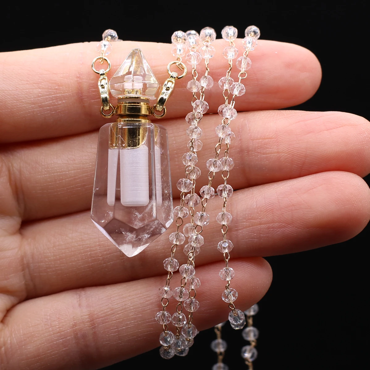 

Natural Gem Stone Perfume Bottle Necklace Gold Color Bead Chain Pendant Necklace for Women Fashion Jewelry Gifts