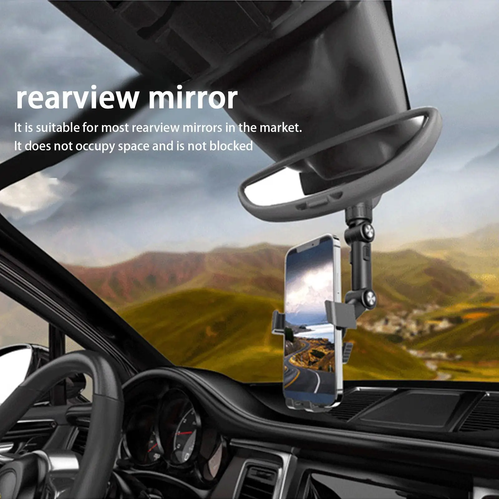 

Mobile Phone Holder for Car 360 Degree Rotatable Stand Auto Rearview Mirror Seat Hanging Clip Multifunction Cell Phone Holder