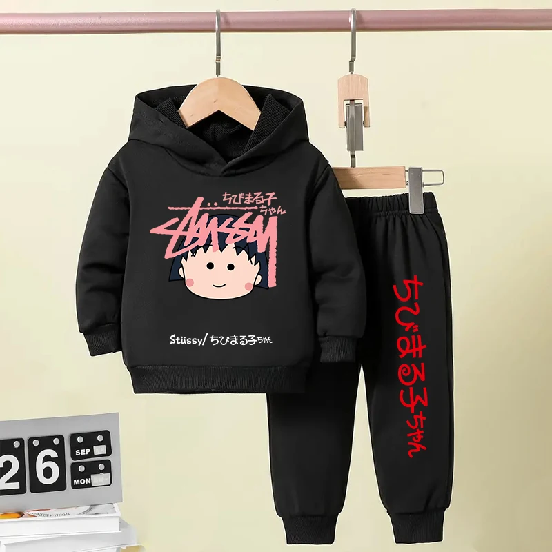 Детская одежда Chibi Maruko-chan бархатный костюм с капюшоном черный спортивный свитер