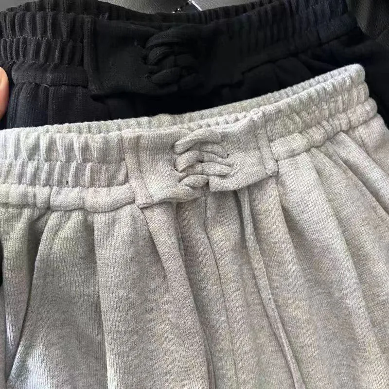 

Осенние черные серые спортивные брюки для женщин в Корейском стиле шикарные широкие брюки на шнуровке женские повседневные свободные длинные спортивные брюки