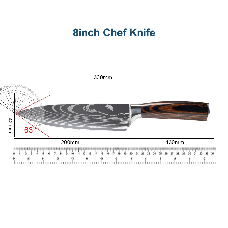 Kitchen Knives Stainless Steel 7CR17 440C Laser Damascus Japanese Santoku Cleaver Slicing Utility Chef Knife Set images - 6