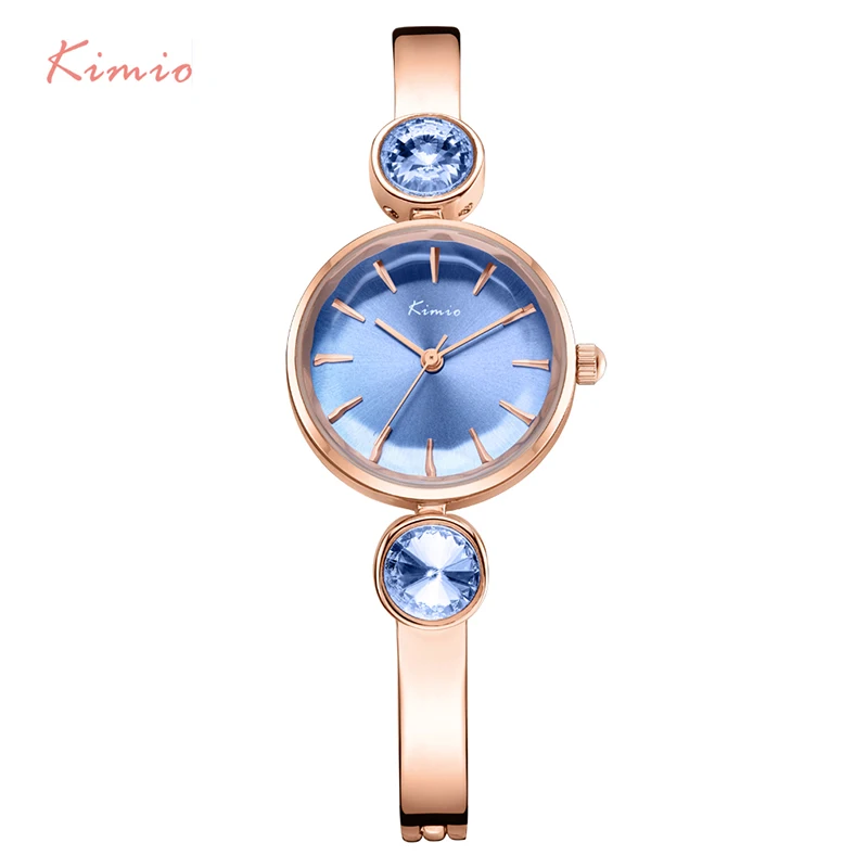 A147 KIMIO Brand Stainless Steel Women Watches Luxury Blue Gem Rhinestone Bracelet Watch Waterproof Ladies Quartz Watch Montre