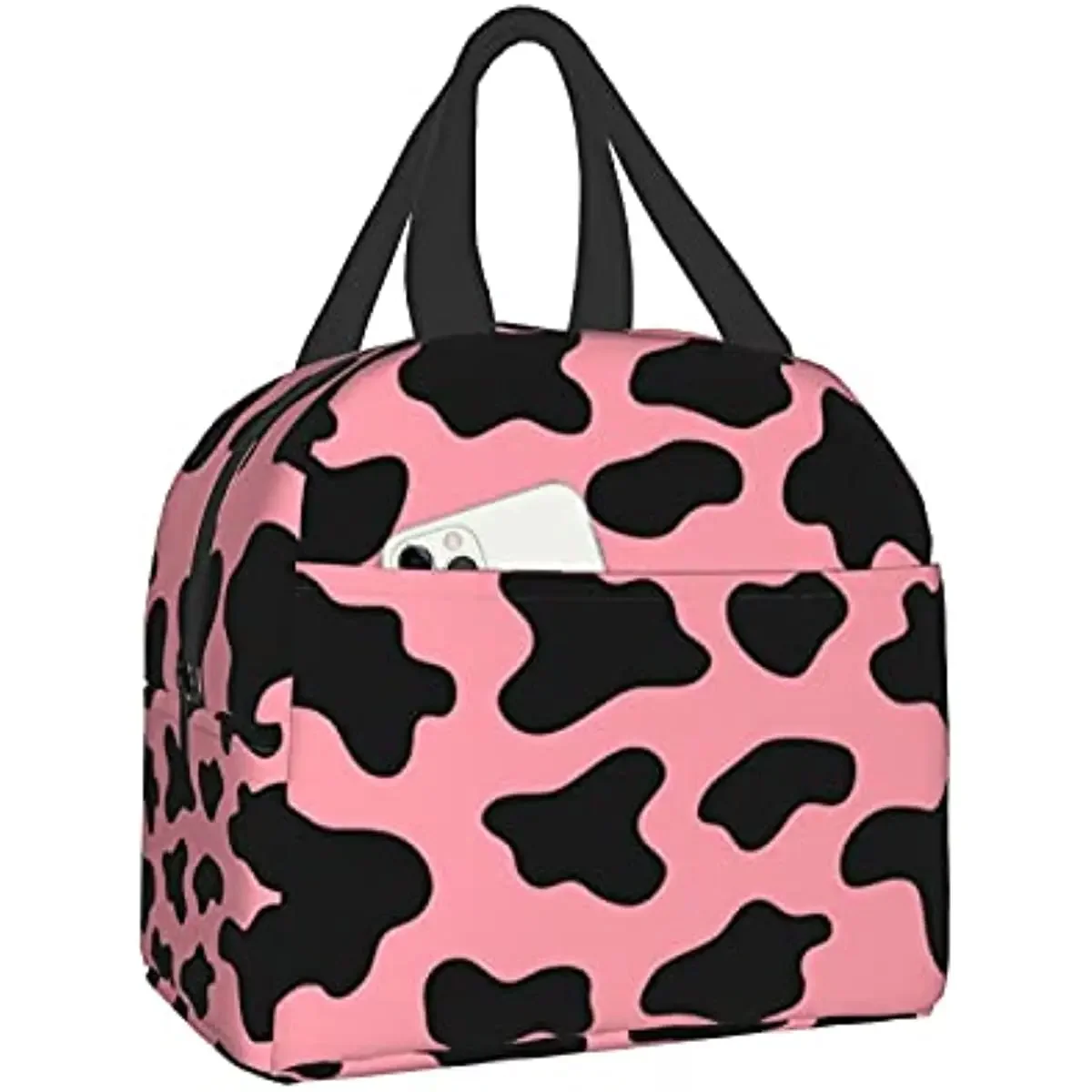 

Изолированная сумка для ланча с коровьим принтом, многоразовый Ланч-бокс для девочек, сумка-тоут для ланча с передним карманом для девочек-подростков