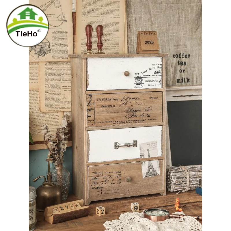 

Light Retro Wooden Side Cabinet Vintage Multi-layer Large Capacity Storage Organizer Living Room Sundries Shelf Home Furniture