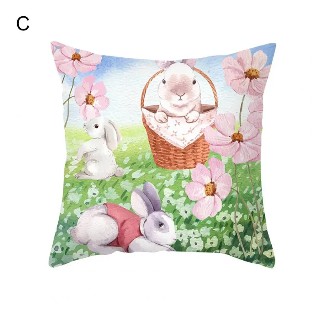 

Useful Wear-resistant Pillow Cover Breathable Happy Easter Day Watercolor Flower Rabbit Pillowcase Create Festive Atmosphere