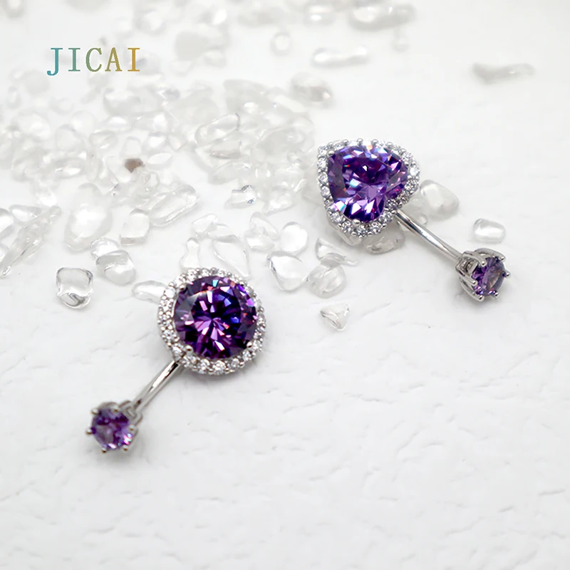 

JICAI Purple Zircon Belly Piercing Button Rings 925 Sterling Silver Body Jewelry Round For Women Popularity Wholesale C1784-1