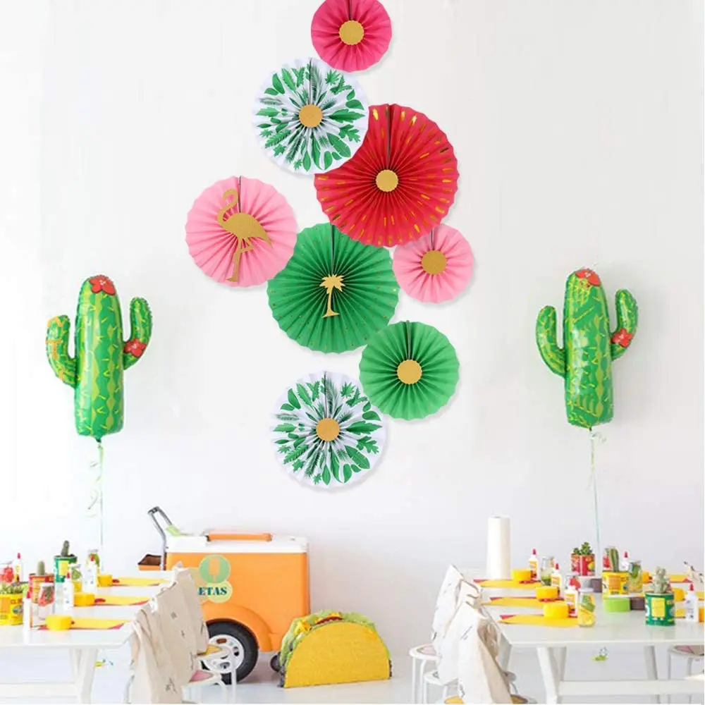 

8Pcs Flamingo Birthday Party Decorations Hanging Paper Fan for Birthday Party Tropical Hawaiian Luau Beach Events Wall Backdrops