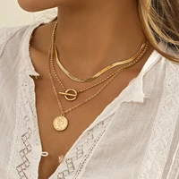 boho metal portrait round medal pendant necklace womens multilayer gold beads snake chain necklaces girls fashion jewelry