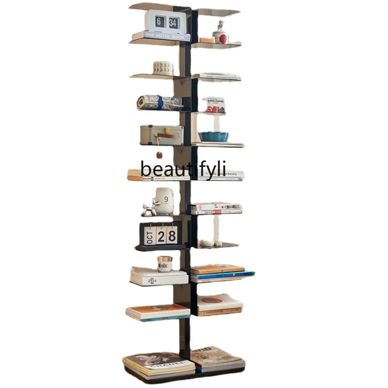 

yj Nordic Wrought Iron Bookcase Floor Storage Rack Creative Home Bookcase Living Room Multi-Layer Storage Rack