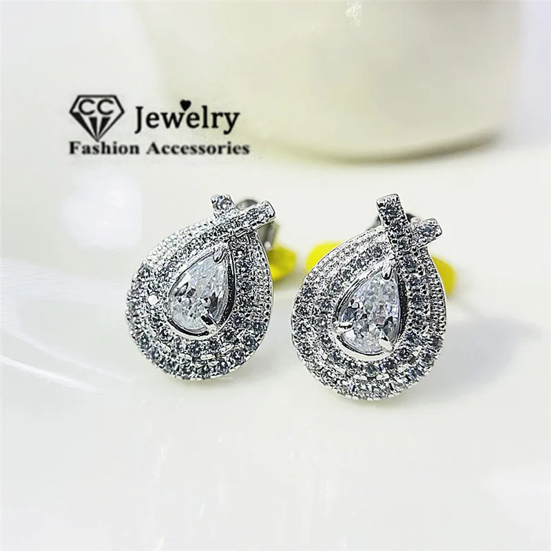 

CC Stud Earrings for Women 925 Vintage Jewelry Water Drop Shape Engagement Wedding Accessories Fashion Fine Earring CCE799