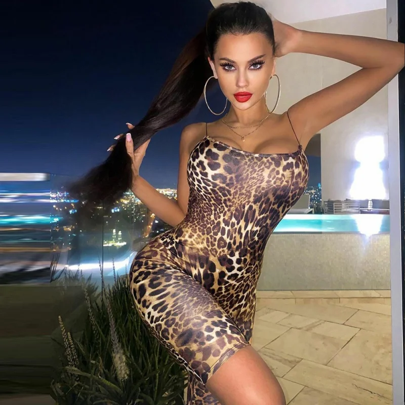 

Hot Sexy Backless Bodycon Leopard Playsuit Women Spaghetti Strap Sleeveless Skinny Night Party One Piece Rompers Jumpsuits New