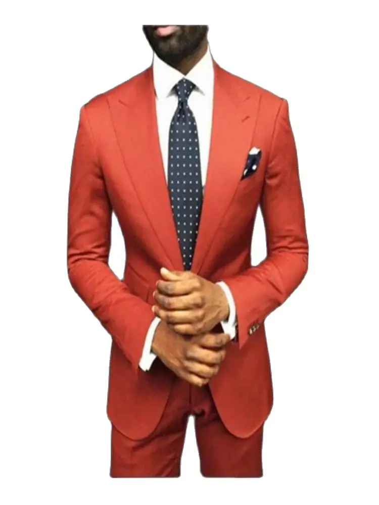 Orange Slim Men's Blazer Custom Suit Men's Pattern Men's Wear Dress Wedding Fashion (Jacket + Pants)