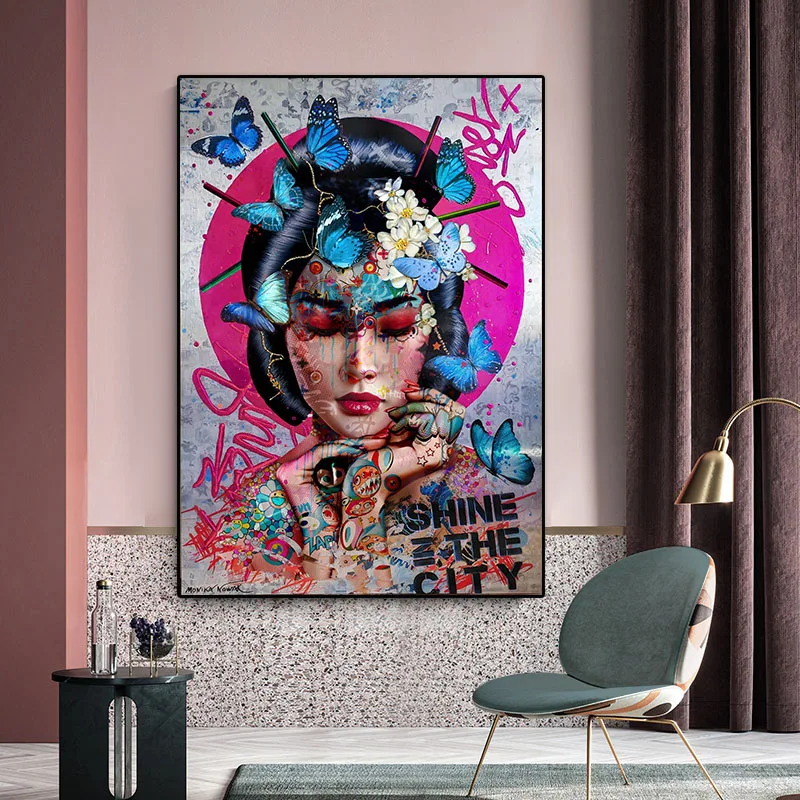 Городской поп-стрит-арт татуировка женская граффити картина красочный холст