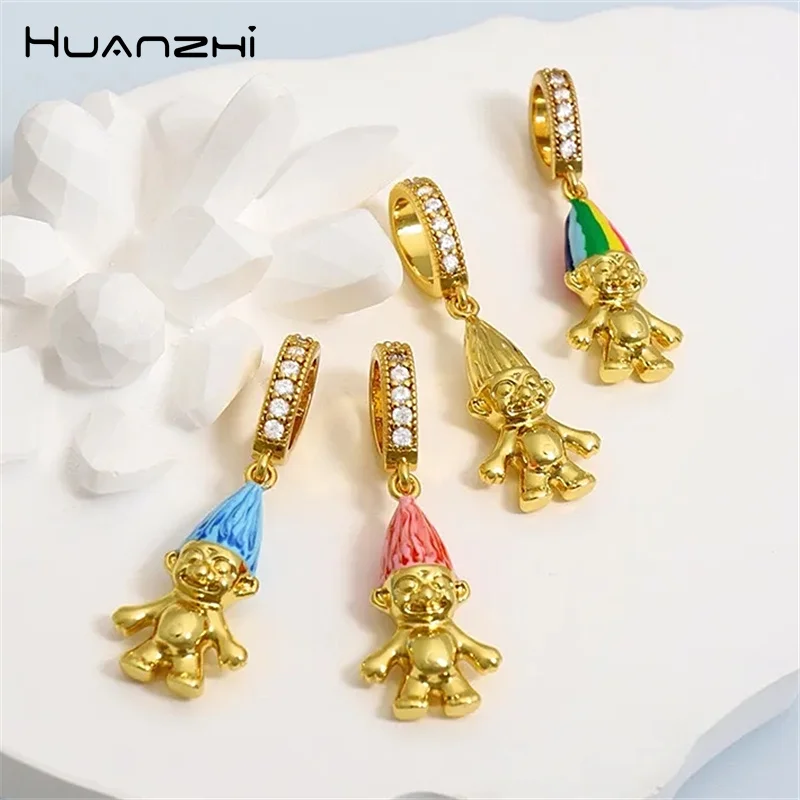 Ful Zircon Long Hair Fairy Elf Enamel Necklace Pendant For Women Girls Brass Plated Handmade Cartoon Ins Jewelry