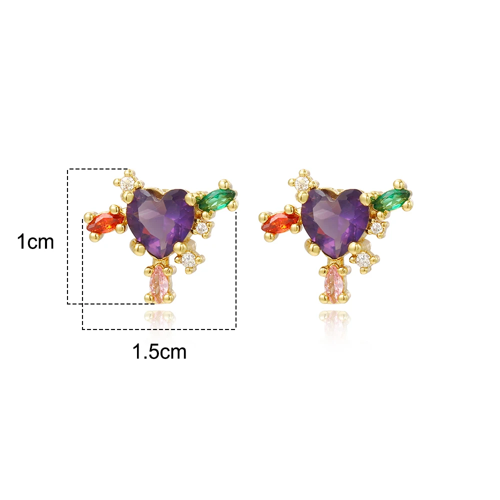 New Fashion Shiny Purple Zircon Heart Stud Earrings Personalized Women Girls Party Wedding Engagement Romantic Jewelry Gift