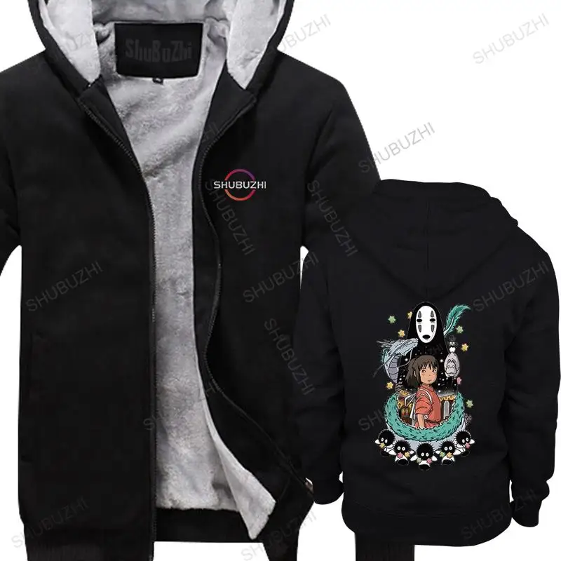 

men's shubuzhi brand thick hoodies winter jacket zipper Spirited Away Hayao Miyazaki unisex fleece outwear hoody bigger size