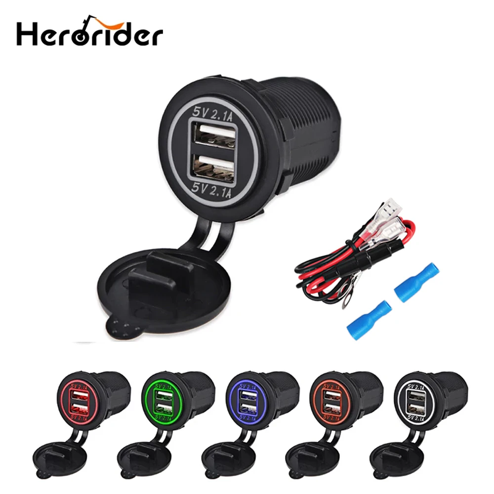 

Herorider USB Power Outlet 4.2A Car Charger Dual Socket Adapter Motorcycle USB Charger Cigarette Socket For Motorcycle Car 12v