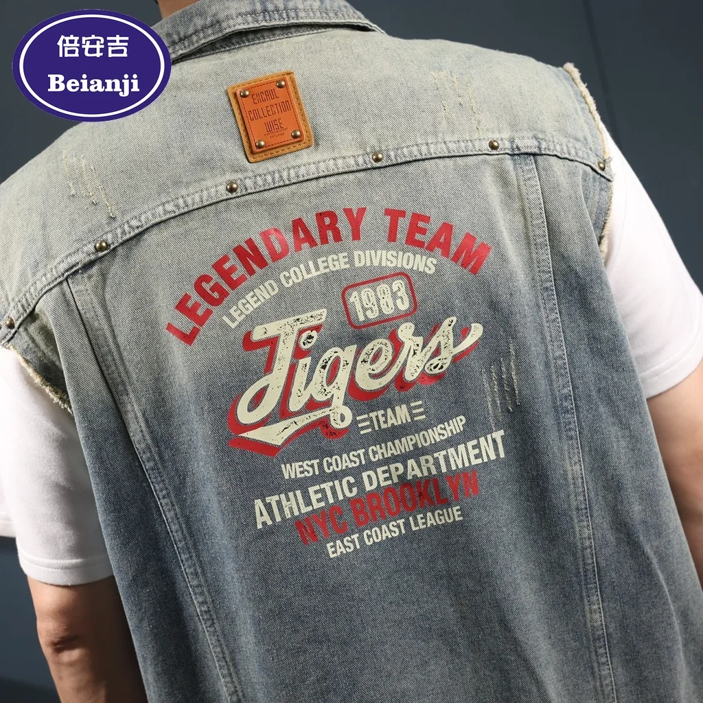 Beianji летний винтажный потертый джинсовый жилет для мужчин свободный