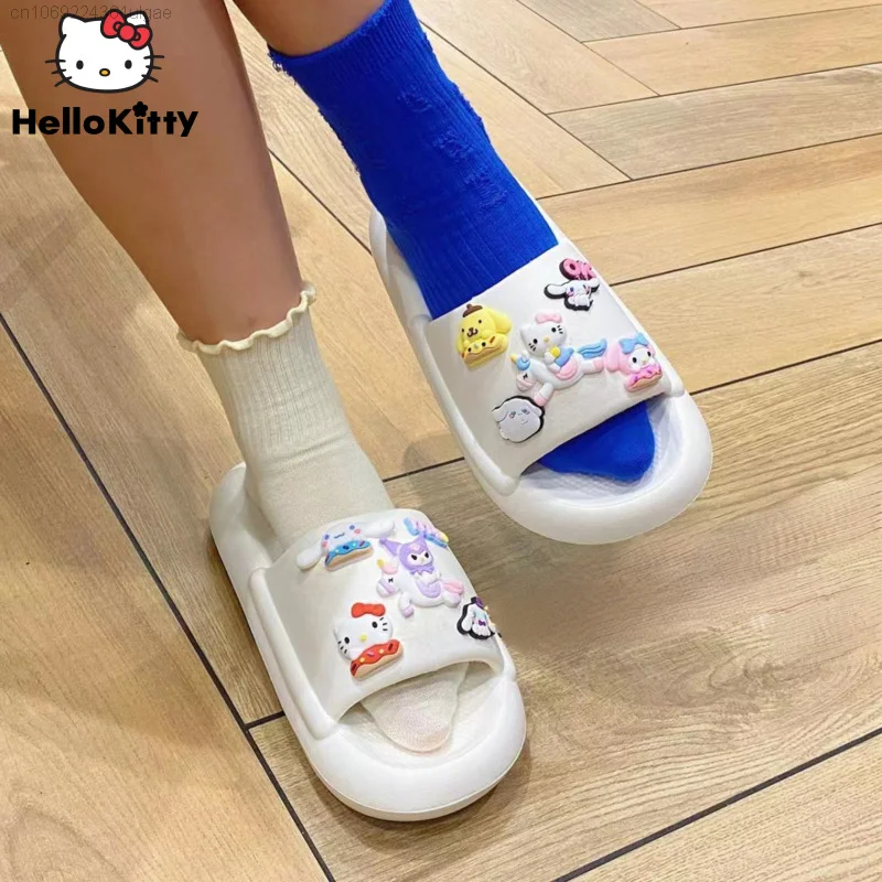 

Sanrio Cartoon Shoes Hello Kitty Kuromi Cute Soft Flat Shoe New Design Women Fashion Outdoor Luxury Slippers Y2k Summer Sandals