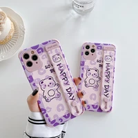 cute bear cartoon wrist strap phone case for iphone 13 11 12 pro max xs xr x 8 7 plus se 2 camera protections back cover