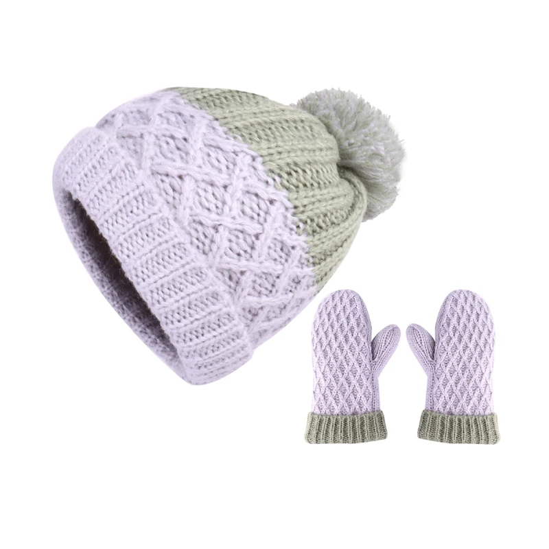 

Hat Gloves Set Women Winter Autumn Acrylic Warm Pompom Beanie Knitted Cap Skiing Accessory For Outdoor Female Teens