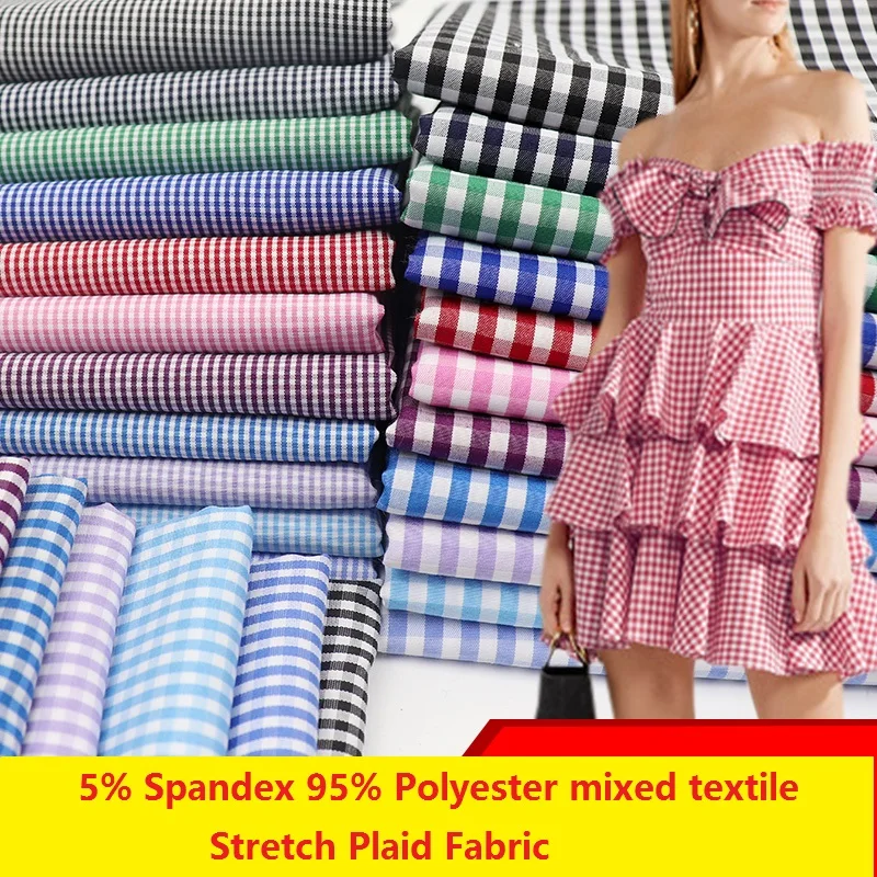 100 см x 145 см 5% спандекс 95% полиэстер стрейч клетчатая ткань 150 г/м используется как платья рубашки повседневная одежда «сделай сам» Одежда швейная ткань