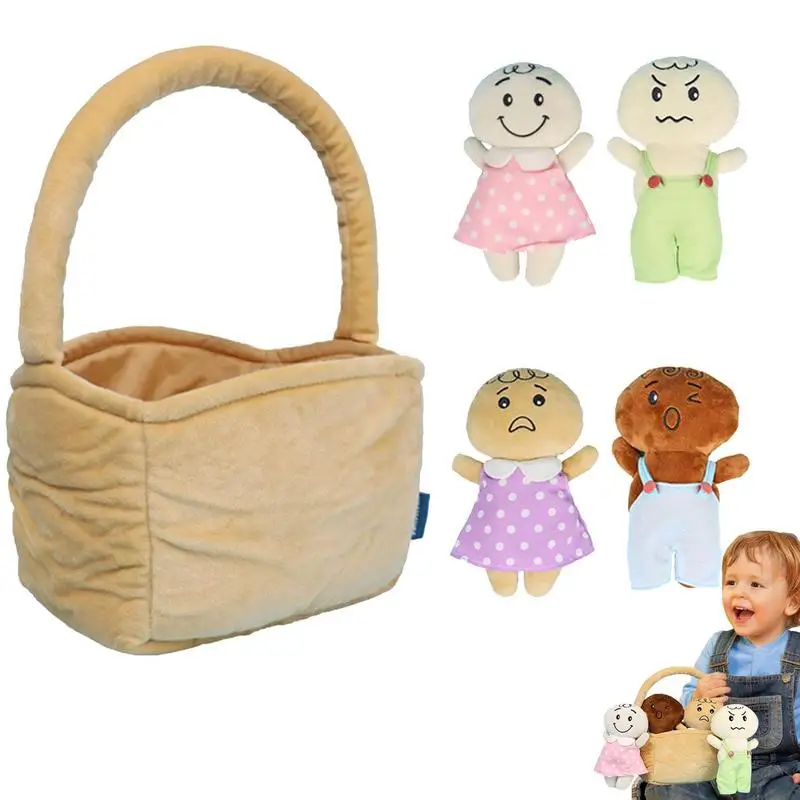 

Набор игрушечных плюшевых кукол "Корзина друзей", 4 шт., сменная одежда, мягкие плюшевые фигурки, набор детской одежды с плюшевой переноской