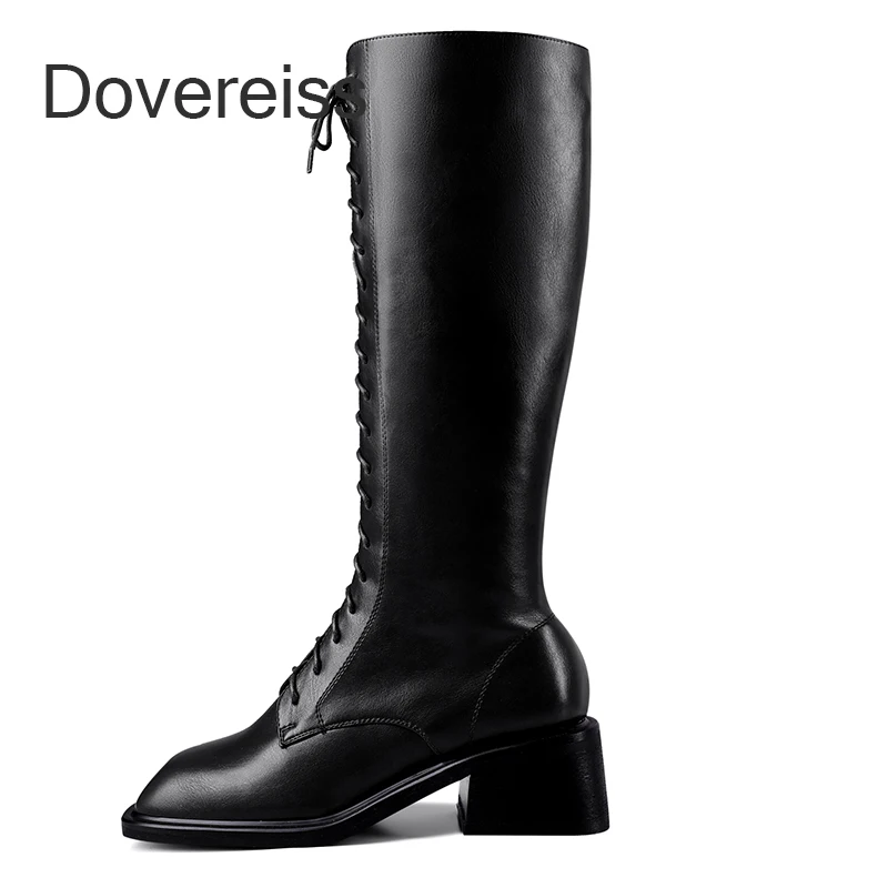 

Dovereiss Fashion Cross Tied White Brown Knee High Boots Female Boots Winter Sexy Zipper Consice New 40 41 42 43
