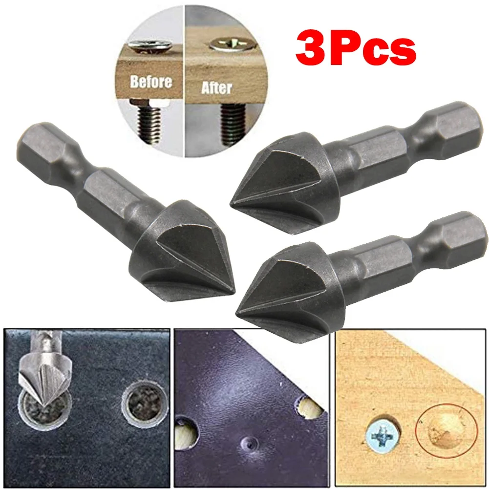 

3pcs Hex Shank 5 Flute Chamfering Tool Woodworking Hole Opener Countersink Drill Woodworking Tools Ferramentas Herramientas