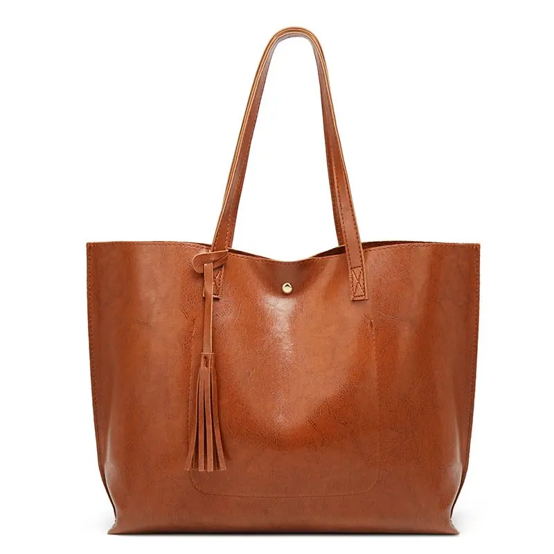 Women's Large Brown Soft Leather Tote Shoulder Bag from , Big Capacity Tassel Handbag with Distinctive Design - 156 Characters