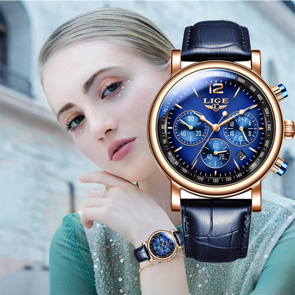 

LIGE New Women for Watch Ladies Top Brand Luxury Woman's Watches Leather Waterproof Quartz Wristwatch Female Clocks reloj mujer