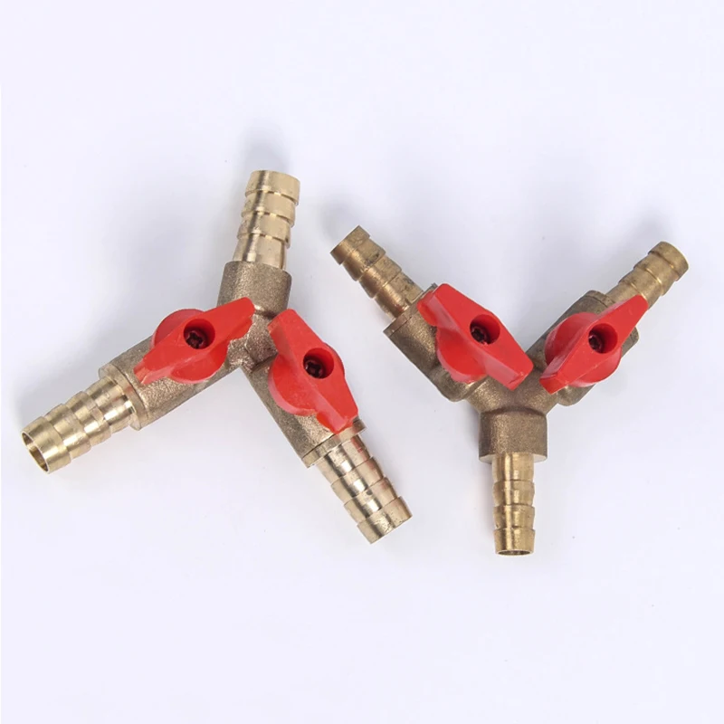 8mm 10mm Hose Barb Y Type Three 3 Way Brass Shut Off Ball Valve Pipe Fitting Connector Adapter For Fuel Gas Water Oil Air