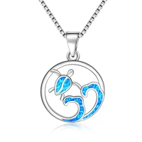 blue opal sea turtle wave necklace 925 sterling silver women man pendant for gift