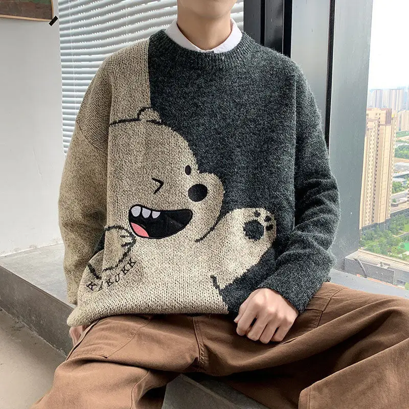 Y2k Clothes Shark Green Jumper Sweater Men Tops Christmas Aesthetic Design Winter Warm Pullover Harajuku Japanese Mens Clothes