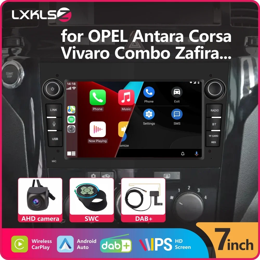 

LXKLSZ Car Radio 2Din with Wireless Carplay Android Auto DAB+ for OPEL Antara Corsa Corsa Vivaro Combo Zafira, Black Color