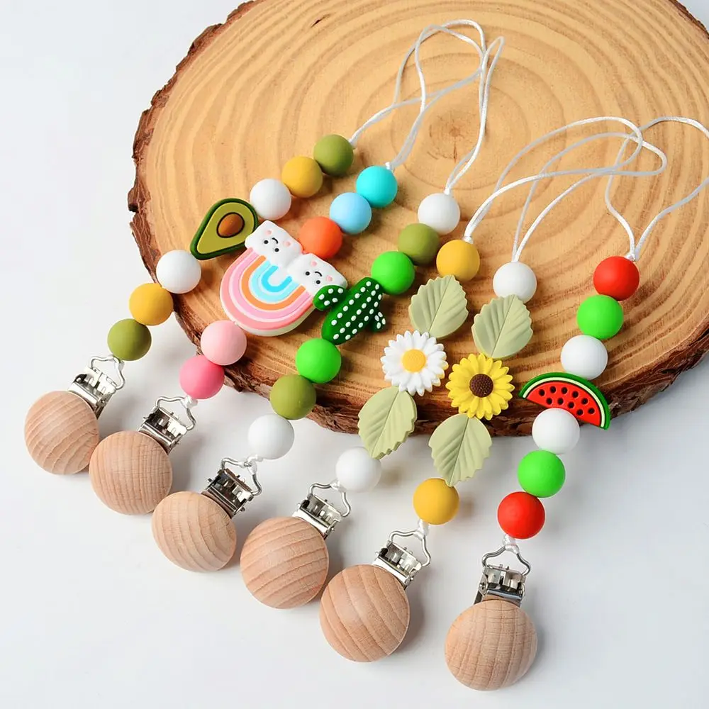 

Cartoon Fruit Watermelon Silicone Pacifier Clip Chain Beaded Teether Pendant Baby Boy Girl Dummy Feeding Clip Soother Chain