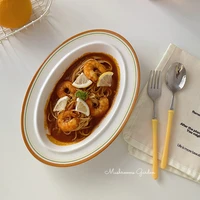 mushrooms gardenkorean style simple coil soup plate retro oval fish plate salad pasta plate home ceramic tableware