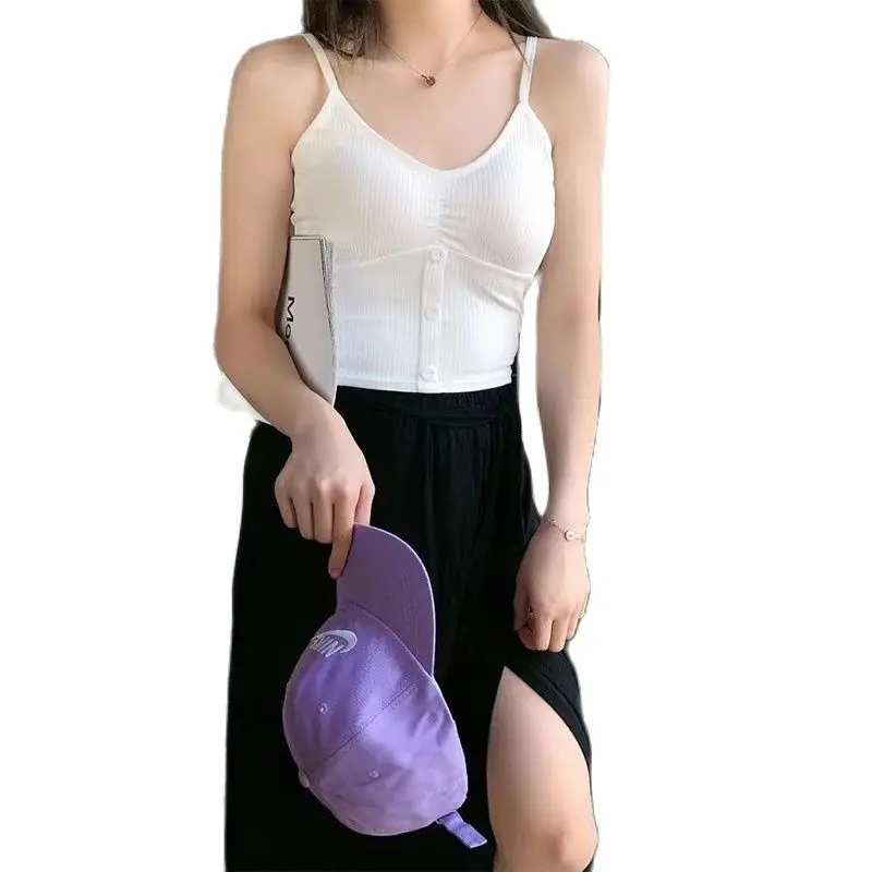 Women's Tank Top Fashion Wild Solid Color Strap Pregnant Women's Summer New Button V-Neck Cotton Tank Top,